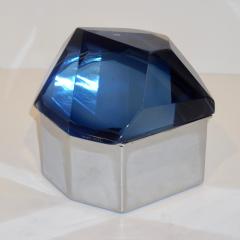 Toso Vetri D arte Toso Italian Modern Diamond Shaped Murano Glass Blue and Nickel Jewel Like Box - 1106592