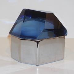 Toso Vetri D arte Toso Italian Modern Diamond Shaped Murano Glass Blue and Nickel Jewel Like Box - 1106594