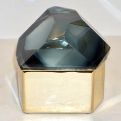 Toso Vetri D arte Toso Italian Modern Diamond Shaped Smoked Murano Glass Brass Jewel Like Box - 1151567