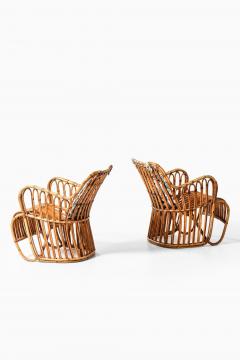 Tove Edvard Kindt Larsen Pair Easy Chairs in Cane Fabric Rattan by Tove Edvard Kindt Larsen 1930s - 4593377