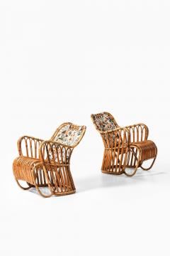 Tove Edvard Kindt Larsen Pair Easy Chairs in Cane Fabric Rattan by Tove Edvard Kindt Larsen 1930s - 4595308
