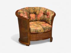 Traditional Cane Walnut Barrel Back Armchair USA 1980s - 4248706