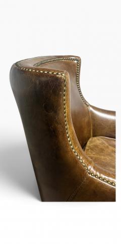 Traditional Nailhead Brown Leather Armchair - 4815200