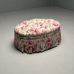 Traditional Oval Tufted Ottoman or Pouf Tie Dye Floral Fabric Wood USA 2010s - 3494676
