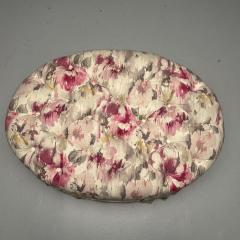 Traditional Oval Tufted Ottoman or Pouf Tie Dye Floral Fabric Wood USA 2010s - 3494677
