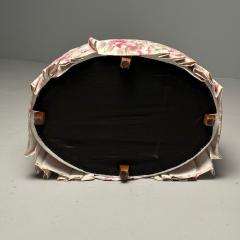 Traditional Oval Tufted Ottoman or Pouf Tie Dye Floral Fabric Wood USA 2010s - 3494679