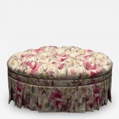 Traditional Oval Tufted Ottoman or Pouf Tie Dye Floral Fabric Wood USA 2010s - 3496493
