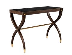 Traditional Regency Walnut Console Table Black Glass Top - 3620347