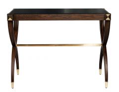 Traditional Regency Walnut Console Table Black Glass Top - 3620350