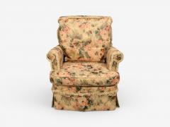 Traditional Rolled Arm Lounge Chair Floral Fabric Wood USA 1980s - 4587947