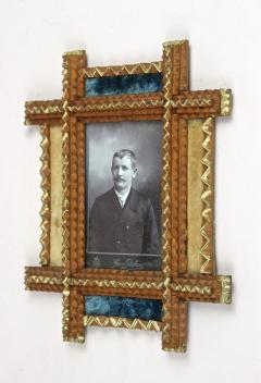 Tramp Art Photo Frame With Gilt Elements Velvet Austria ca 1890 - 3324915