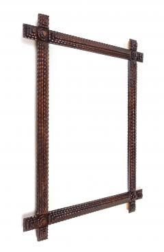 Tramp Art Rustic Wall Mirror 19th Century Hand Carved Basswood AT ca 1880 - 3306256