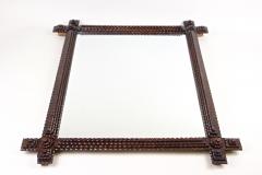 Tramp Art Rustic Wall Mirror 19th Century Hand Carved Basswood AT ca 1880 - 3306263