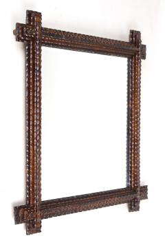 Tramp Art Rustic Wall Mirror 19th Century Handcarved Austria ca 1880 - 3317439