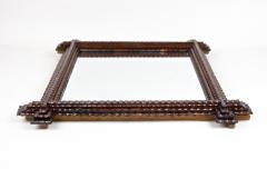 Tramp Art Rustic Wall Mirror 19th Century Handcarved Austria ca 1880 - 3317456