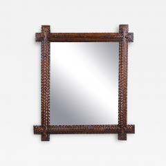 Tramp Art Rustic Wall Mirror 19th Century Handcarved Austria ca 1880 - 3323390