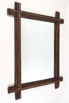 Tramp Art Rustic Wall Mirror Basswood Handcarved Austria circa 1860 - 3398618