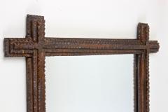 Tramp Art Rustic Wall Mirror Basswood Handcarved Austria circa 1860 - 3398620