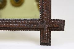Tramp Art Rustic Wall Mirror Basswood Handcarved Austria circa 1860 - 3398622
