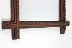 Tramp Art Rustic Wall Mirror Basswood Handcarved Austria circa 1860 - 3398623