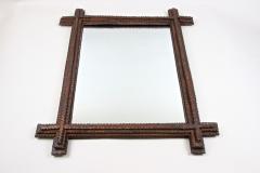Tramp Art Rustic Wall Mirror Basswood Handcarved Austria circa 1860 - 3398626