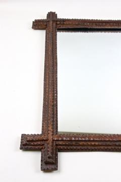 Tramp Art Rustic Wall Mirror Basswood Handcarved Austria circa 1860 - 3398627