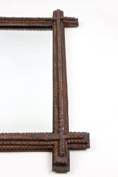 Tramp Art Rustic Wall Mirror Basswood Handcarved Austria circa 1860 - 3398628