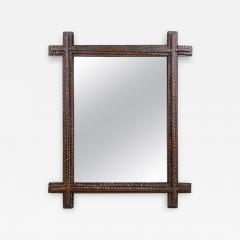 Tramp Art Rustic Wall Mirror Basswood Handcarved Austria circa 1860 - 3401904