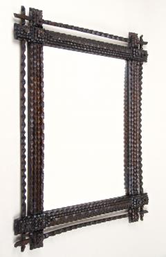 Tramp Art Rustic Wall Mirror Hand Carved Austria circa 1870 - 3459652