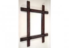 Tramp Art Rustic Wall Mirror Hand Carved Austria circa 1870 - 3526396