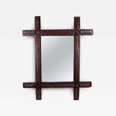 Tramp Art Rustic Wall Mirror Hand Carved Austria circa 1870 - 3530153