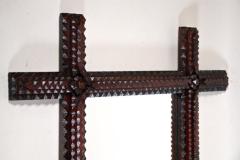 Tramp Art Rustic Wall Mirror Hand Carved Austria circa 1870 - 3530311