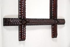 Tramp Art Rustic Wall Mirror Hand Carved Austria circa 1870 - 3530314