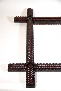 Tramp Art Rustic Wall Mirror Hand Carved Austria circa 1870 - 3530317