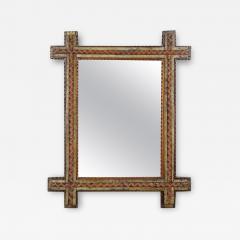 Tramp Art Rustic Wall Mirror Tricolored Austria circa 1870 - 3600982