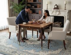 Transitional Mahogany Games Table in 2 Tone Natural Finish with Brass Accents - 4476168