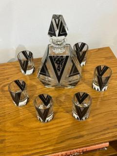 Travail Francais Art Deco Bohemian Glass Decanter Set - 2882503