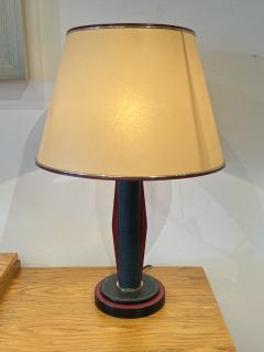 Travail Francais Art Deco Leather and Bronze Table Lamp in the style of Jaques Adnet - 3480194