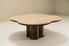 Travertine Clover Shaped Coffee Table With Wooden Base France 1970s  - 3297684