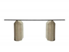 Travertine Double Pedestal and Glass Dining Table Italy 1970 - 3051877