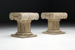 Travertine Ionic Pedestal Side Tables Italy Late 20th Century - 4452161
