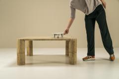 Travertine Square Coffee Table with Cylindrical Legs France 1970s - 3097299