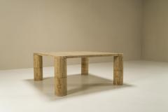 Travertine Square Coffee Table with Cylindrical Legs France 1970s - 3097301