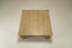 Travertine Square Coffee Table with Cylindrical Legs France 1970s - 3097302