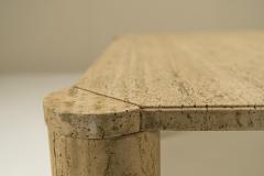 Travertine Square Coffee Table with Cylindrical Legs France 1970s - 3097304
