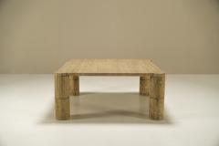 Travertine Square Coffee Table with Cylindrical Legs France 1970s - 3097305