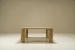 Travertine Square Coffee Table with Cylindrical Legs France 1970s - 3097306