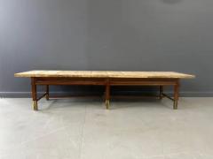 Travertine and Burl Coffee Table with Brass Accents Mid Century - 4014413