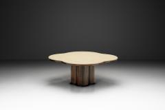 Travertine and Wood Coffee Table France 1970s - 4391534