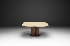 Travertine and Wood Coffee Table France 1970s - 4391537